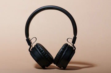 Fototapeta na wymiar Front view of black headphones