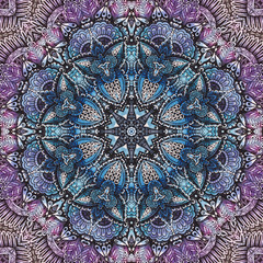 Beautyful doodle abstract ornamental mandala round ornament blue nice pattern in handdrawn style.