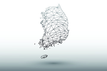 South Korea map vector of black color geometric connected lines using triangles on light background illustration meaning strong network