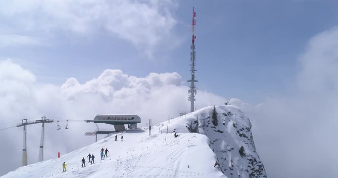 Back fly in the clouds, Villars top lift - Aerial 4K