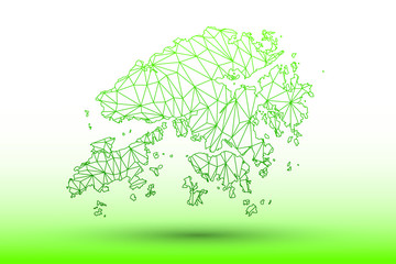 Hong Kong map vector of green color geometric connected lines using triangles on light background illustration meaning strong network