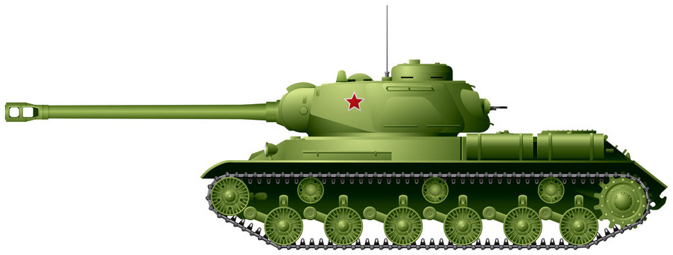 Tank, World War II Soviet heavy tank IS-2 or IS-122 from Joseph Stalin IS tank series, weapon realistic vector illustration based on original ISU-122 photo with some changes