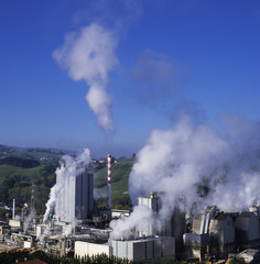 Emissions, chimneys with toxic emissions, Hernani, Basque Country