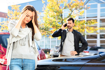 Fototapeta premium Man Calling For Assistance After Car Accident