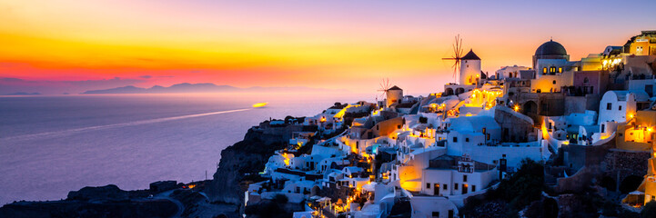 View of Oia the most beautiful village of Santorini island. - obrazy, fototapety, plakaty