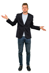 Blonde handsome man unhappy for not understand something