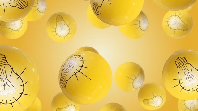 Flying Up  balls with  light bubs icons. Symbol of new idea