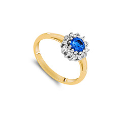 Gold ring with blue sapphire isolated on white background