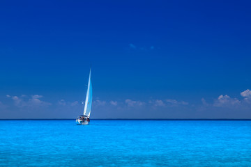 Fototapeta premium Sailing boat at an open sea, Levkada island, Greece