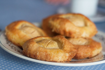 closeup of mini apple cake in a plate on table
