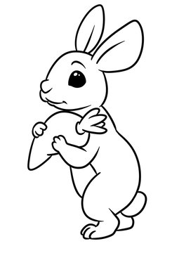 White rabbit funny cute carrot animal character illustration isolated image coloring page