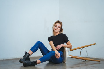 Fototapeta premium Model tests. Photo session for the model in the studio.