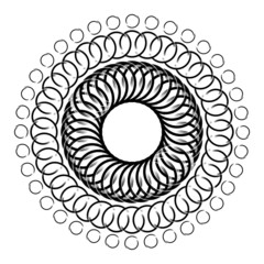 Abstract Black and White Geometric Pattern with Circles. Spiral Circular Ornament. Contrasty Optical Psychedelic Illusion. 3D Illustration