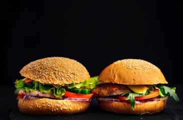 Close up of home made burgers