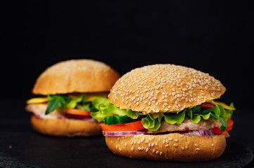 Two juicy beef burgers meal