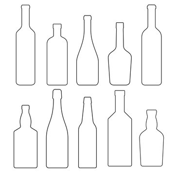 set of glass bottles with alcohol, vector illustration.