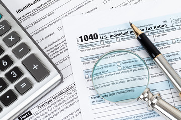 Individual income tax returm form by IRS, concept for taxation