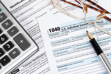 Individual income tax returm form by IRS, concept for taxation