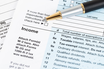 Individual income tax returm form by IRS, concept for taxation