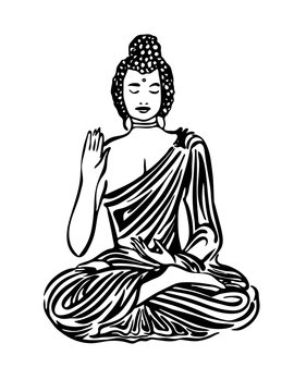Hand drawn Buddha modern outline sketch. Vector black ink drawing statue isolated on white background. Graphic illustration