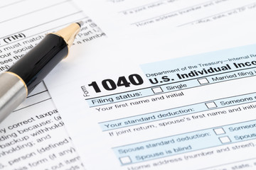 Individual income tax returm form by IRS, concept for taxation