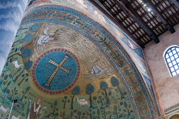  The basilica of Santa Maria in Porto  with a rich facade from the 18th century in Ravenna, Italy