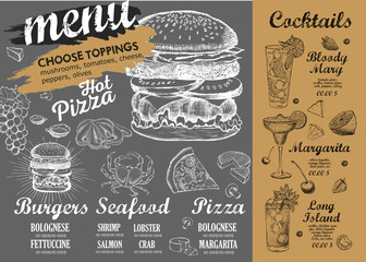 Restaurant cafe menu, template design. Food flyer.