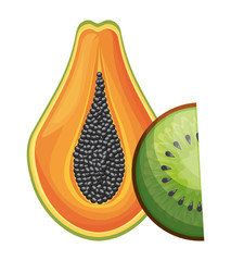 fresh half of papaya and kiwi fruits healthy