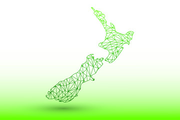 New Zealand map vector of green color geometric connected lines using triangles on light background illustration meaning strong network