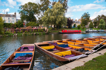 Traditional punts on the River Cam in Cambridge, England 