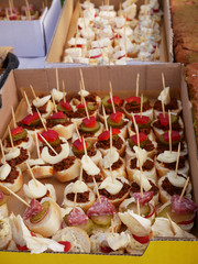 Czech homemade savories ("jednohubky") in a cardboard box