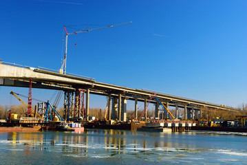 Obraz premium Construction of the Voroshilovskii bridge. Rostov-on-Don. Russia