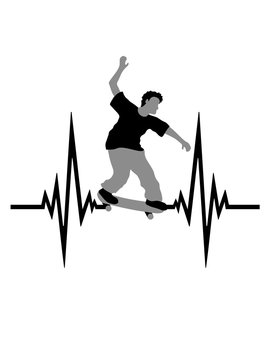 skateboard pusl herzschlag frequenz sprung stunt trick fahren spa&szlig; hobby skater brett rollen clipart schnell symbol zeichen piktogramm cool