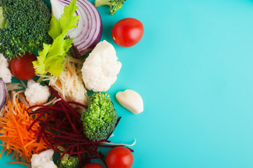 Cut ingredients for salad, soup, smoothie