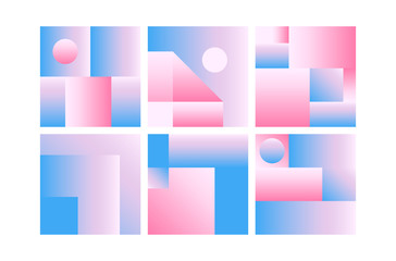 Fototapeta premium Vector Geometric Smooth blue pink gradient Backgrounds set. Material Design