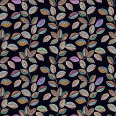 Fototapeta premium Seamless watercolor leaves pattern. Hand painted leaves of different colors. Leaves for design.