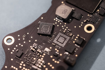 Close -up macro shot of circuit board from a laptop or smartphone