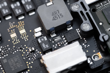 Close -up macro shot of circuit board from a laptop or smartphone
