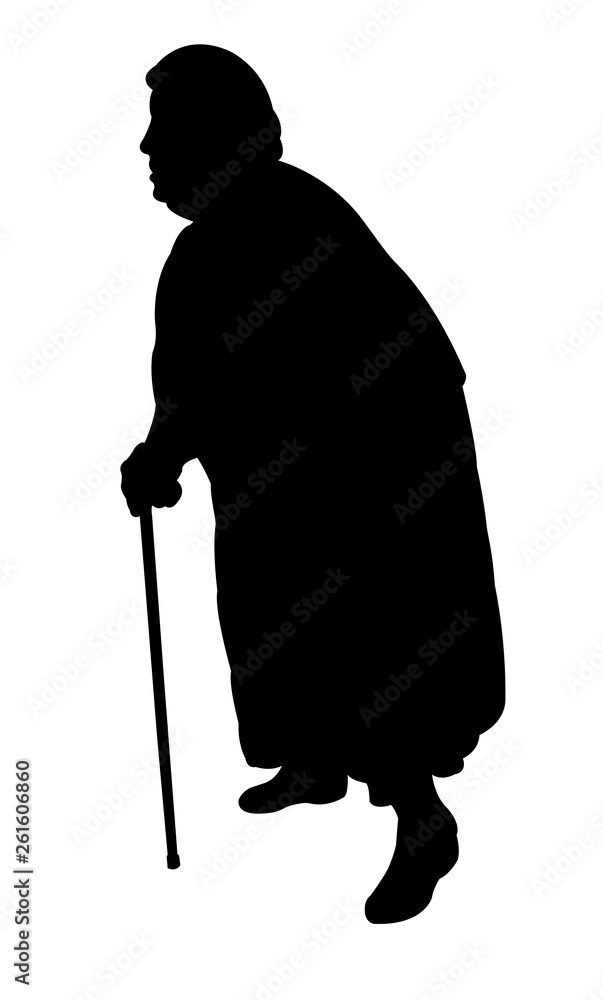 Wall mural old woman walking silhouette vector