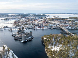 Fototapeta na wymiar Springtime aerial view of Savonlinna, Finland