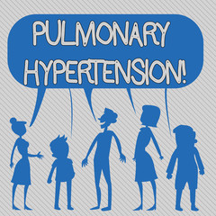 Text sign showing Pulmonary Hypertension. Business photo showcasing Elevated pressure in the pulmonary circulation Silhouette Figure of People Talking and Sharing One Colorful Speech Bubble