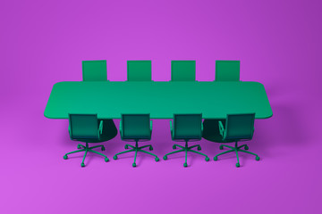 Green meeting room furniture set on purple