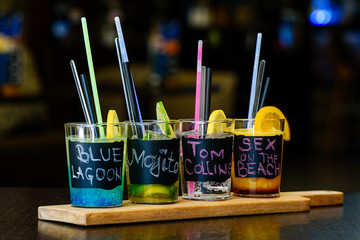 Cocktail Drinks On a Wooden Board