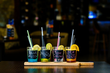 Cocktail Drinks On a Wooden Board