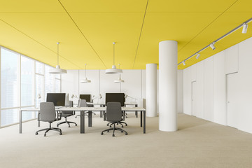 Yellow ceiling open space office interior