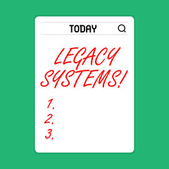 Handwriting text Legacy Systems. Conceptual photo old method technology computer system or application program Search Bar with Magnifying Glass Icon photo on Blank Vertical White Screen