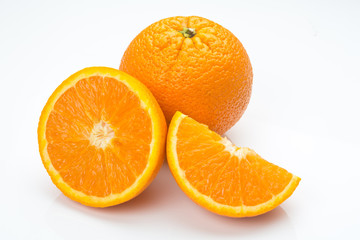 closeup of two oranges isolated on white background