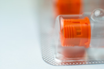 Diabetic insulin vials closeup. The insulin ampoules are packaged sterilely. Vials of rapid-acting insulin.