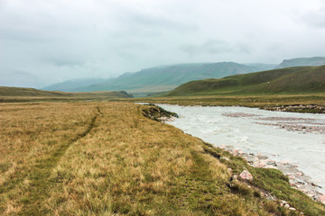 The steppes of Kyrgyzstan at the foot of the Tien Shan