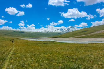 The steppes of Kyrgyzstan at the foot of the Tien Shan